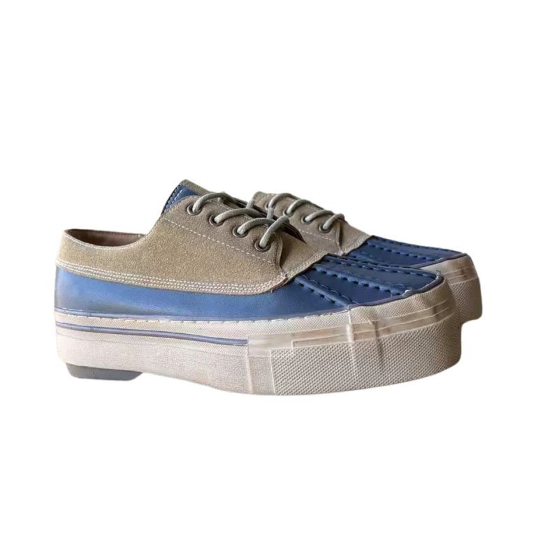 画像3: Unisex British-style lace-up leather sneakers with mixed-material panelingユニセックス 男女兼用異素材切り替え厚底レザーブリティッシュレースアップスニーカー (3)