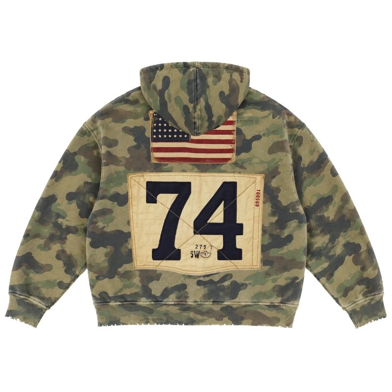 画像1: Camo American Flag (Stars and Stripes) & Numbering Zip-Up Hoodie　ユニセックス男女兼用迷彩カモフラージュ星条旗＆ナンバリングジップアップフーディ パーカート (1)