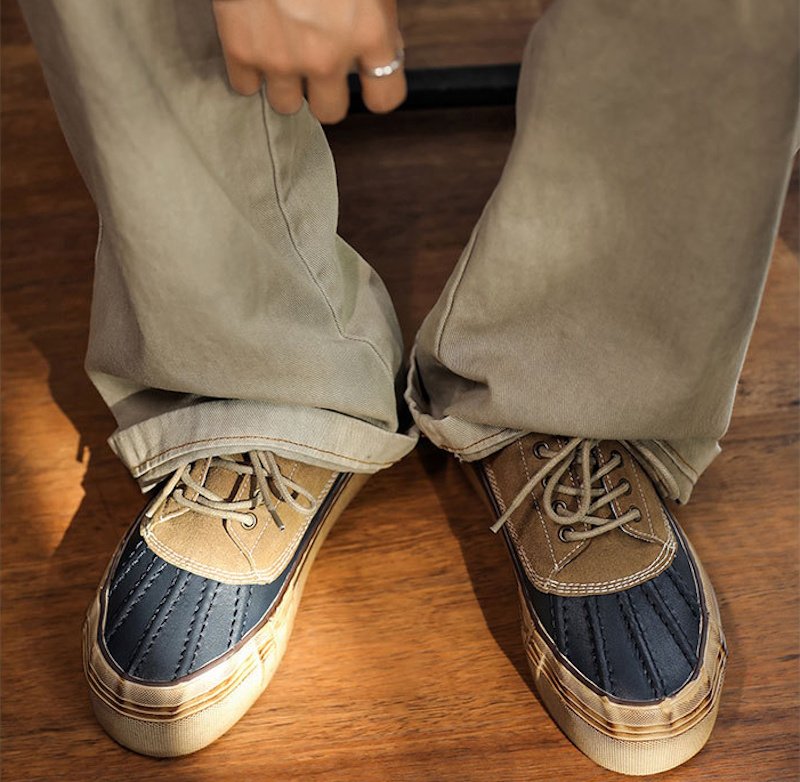 画像6: Unisex British-style lace-up leather sneakers with mixed-material panelingユニセックス 男女兼用異素材切り替え厚底レザーブリティッシュレースアップスニーカー (6)
