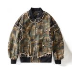 画像1: Retro Varsity Jacket with Camo Paneling and Fringe Jacket　ユニセックス男女兼用レトロ 迷彩切り替えフリンジスタジャンジャケットスタジアムジャケット (1)