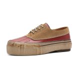 画像5: Unisex British-style lace-up leather sneakers with mixed-material panelingユニセックス 男女兼用異素材切り替え厚底レザーブリティッシュレースアップスニーカー (5)
