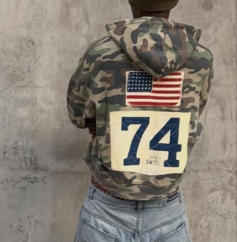 画像3: Camo American Flag (Stars and Stripes) & Numbering Zip-Up Hoodie　ユニセックス男女兼用迷彩カモフラージュ星条旗＆ナンバリングジップアップフーディ パーカート (3)