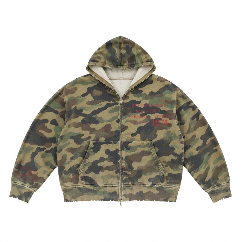 画像2: Camo American Flag (Stars and Stripes) & Numbering Zip-Up Hoodie　ユニセックス男女兼用迷彩カモフラージュ星条旗＆ナンバリングジップアップフーディ パーカート (2)