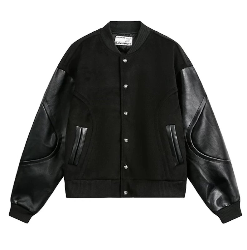 画像1: Leather-Sleeve Basic Stadium Jacket　ユニセックス男女兼用レザースリーブベーシックスタジャンスタジアムジャケット (1)
