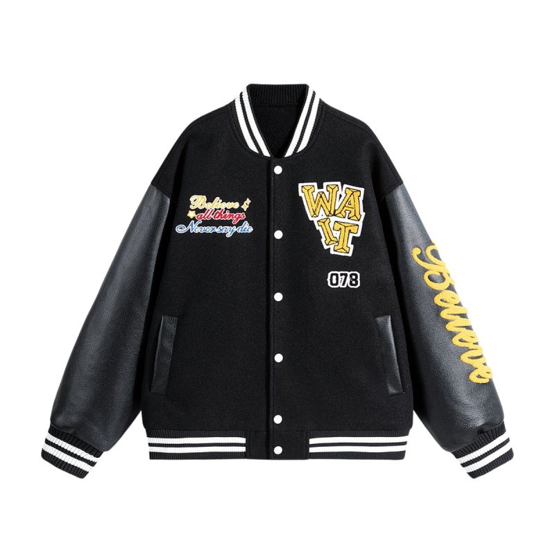 画像4: WAIT Embroidered Emblem Stadium Jacket　ユニセックス男女兼用WAIT刺繍エンブレムスタジアムジャケットスタジアムジャケットスタジャン (4)