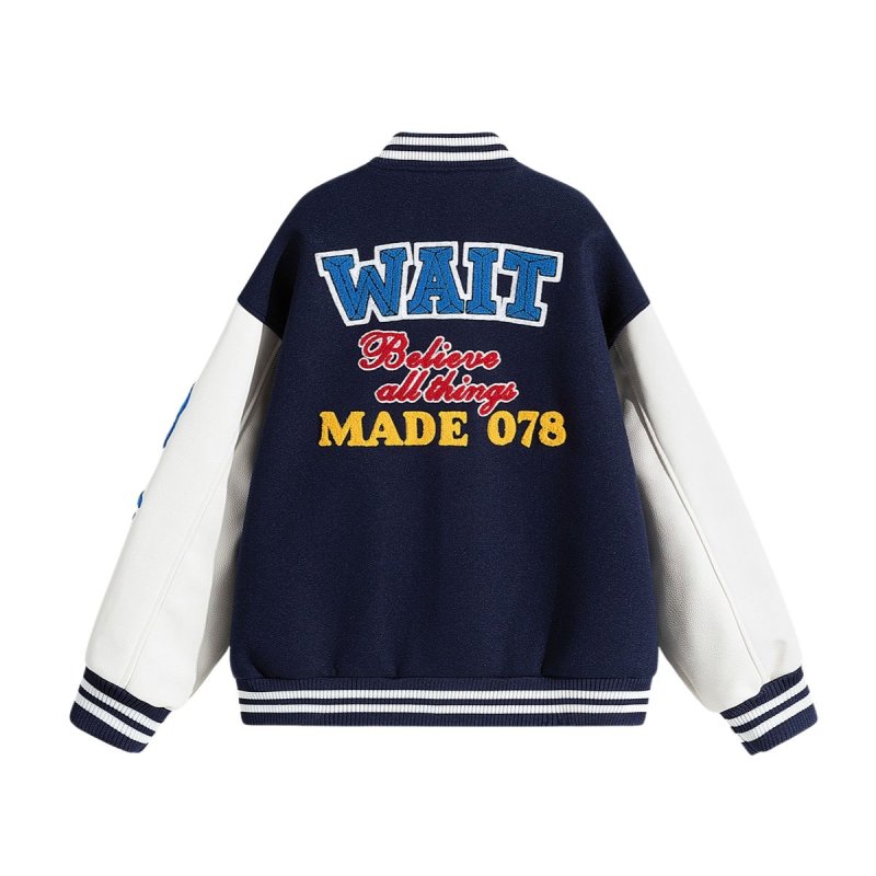画像2: WAIT Embroidered Emblem Stadium Jacket　ユニセックス男女兼用WAIT刺繍エンブレムスタジアムジャケットスタジアムジャケットスタジャン (2)