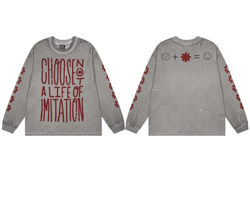 画像1: Unisex Saint Red Hot Chili Peppers Distressed Long-Sleeve T-Shirt　男女兼用 Saint Red Hot Chili Peppersダメージ長袖Tシャツ (1)