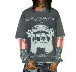 画像2: Unisex American Street-Style Faux-Layered Long-Sleeve T-Shirt　男女兼用 アメリカンストリート系フェイクレイヤード長袖Tシャツ (2)