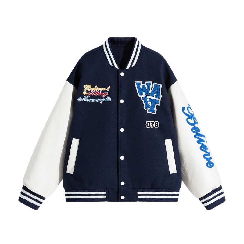 画像5: WAIT Embroidered Emblem Stadium Jacket　ユニセックス男女兼用WAIT刺繍エンブレムスタジアムジャケットスタジアムジャケットスタジャン (5)