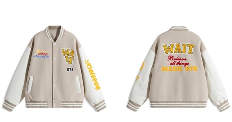 画像1: WAIT Embroidered Emblem Stadium Jacket　ユニセックス男女兼用WAIT刺繍エンブレムスタジアムジャケットスタジアムジャケットスタジャン (1)