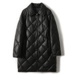 画像1: Down-filled quilted leather long coat Jacket 　ダウン入りレザーキルティング ロングコート (1)