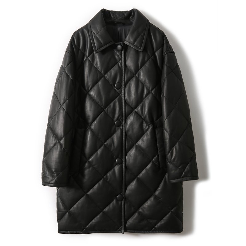 画像1: Down-filled quilted leather long coat Jacket 　ダウン入りレザーキルティング ロングコート (1)