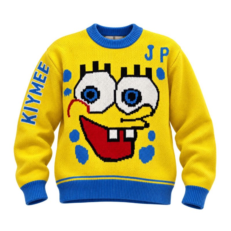 画像1: SpongeBob Big Face casual crew neck sweater KIYMEE ユニセックス 男女兼用 スポンジボブ ビッグフェイス プリントカジュアル クルーネック セーター (1)