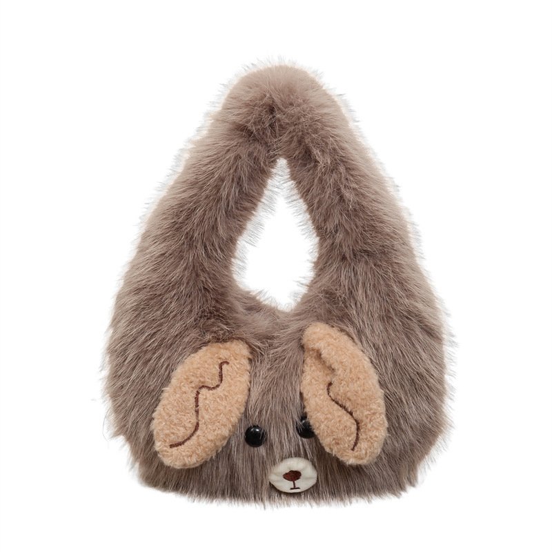 画像1: Fluffy Faux-Fur Puppy-Motif Bag　 フワフワファーパピーモチーフハンドバッグ (1)
