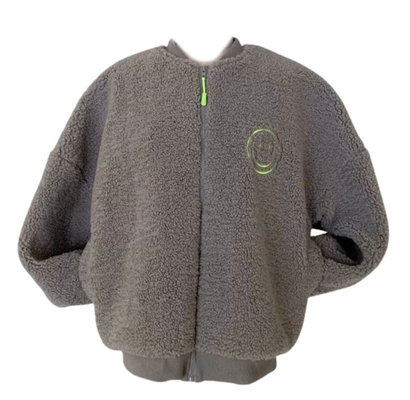 画像3: Fluffy Faux-Sherpa Smiley Face Zip-Up Jacket ボアモコモコスマイル ジップアップジャケット (3)