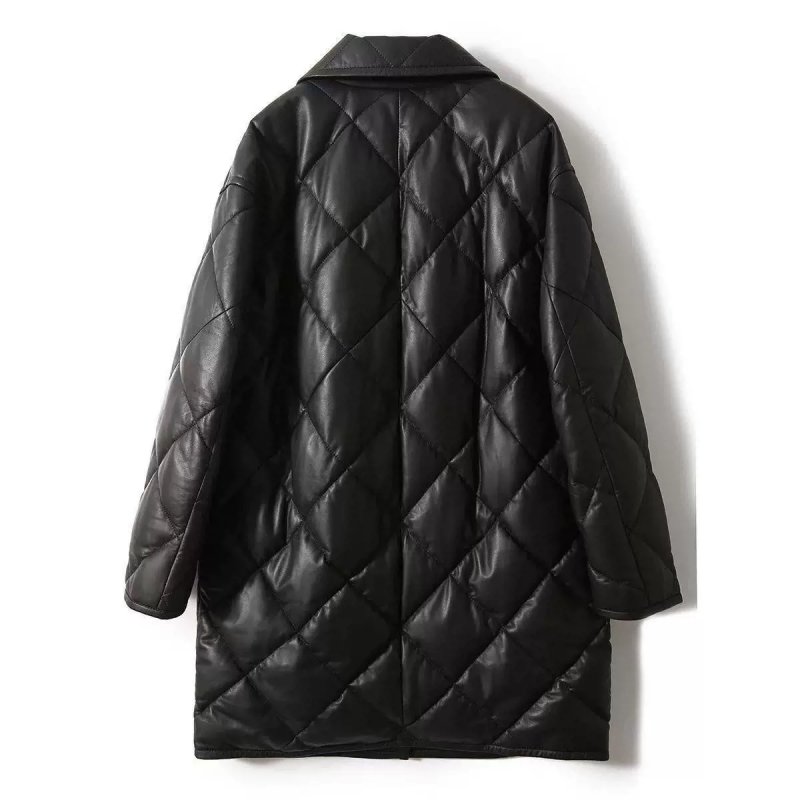 画像3: Down-filled quilted leather long coat Jacket 　ダウン入りレザーキルティング ロングコート (3)