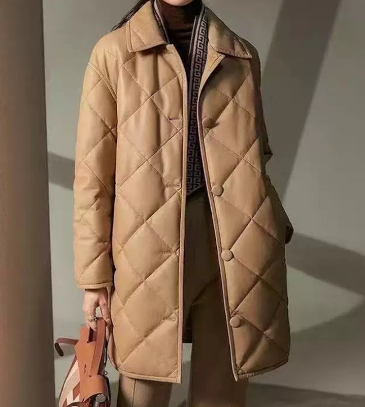 画像5: Down-filled quilted leather long coat Jacket 　ダウン入りレザーキルティング ロングコート (5)