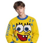 画像2: SpongeBob Big Face casual crew neck sweater KIYMEE ユニセックス 男女兼用 スポンジボブ ビッグフェイス プリントカジュアル クルーネック セーター (2)