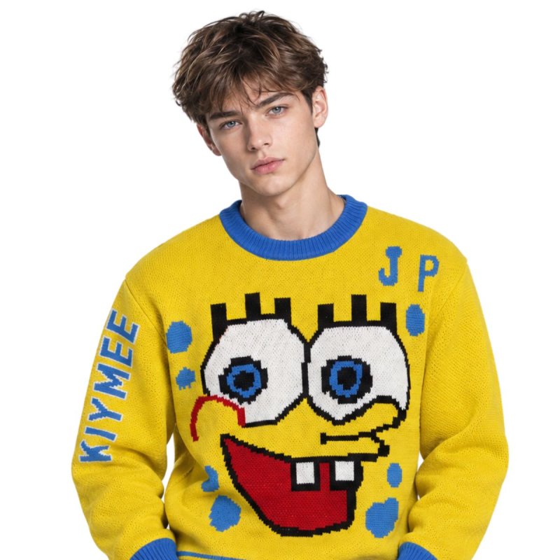 画像2: SpongeBob Big Face casual crew neck sweater KIYMEE ユニセックス 男女兼用 スポンジボブ ビッグフェイス プリントカジュアル クルーネック セーター (2)
