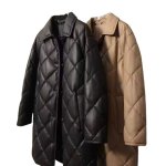 画像4: Down-filled quilted leather long coat Jacket 　ダウン入りレザーキルティング ロングコート (4)