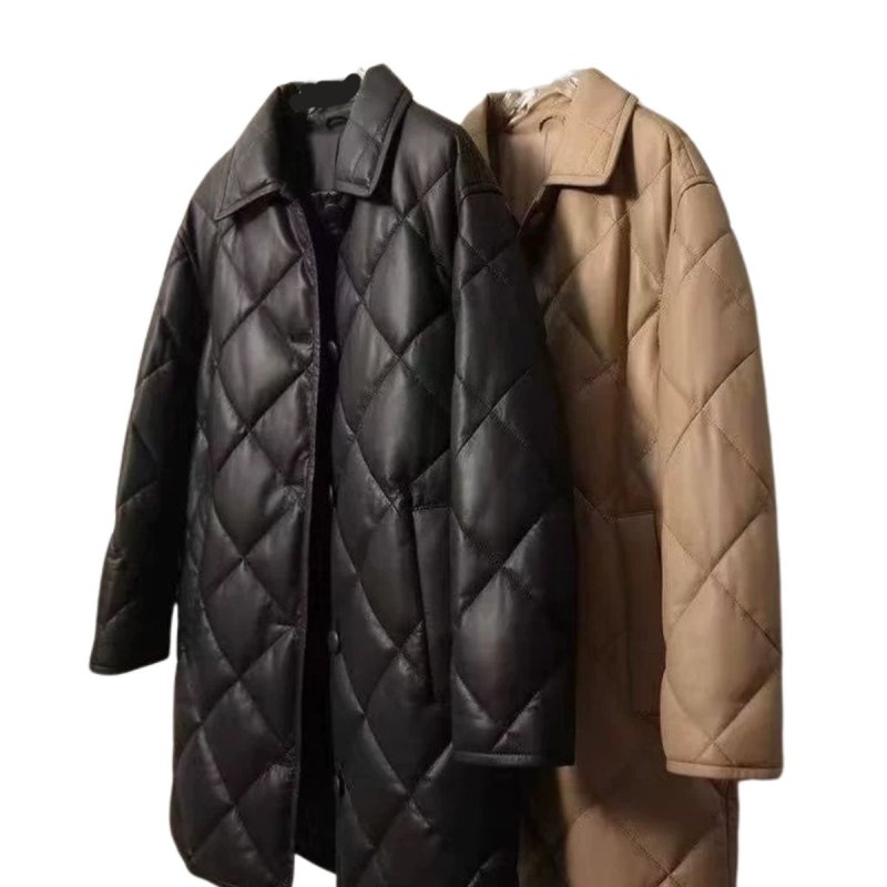 画像4: Down-filled quilted leather long coat Jacket 　ダウン入りレザーキルティング ロングコート (4)