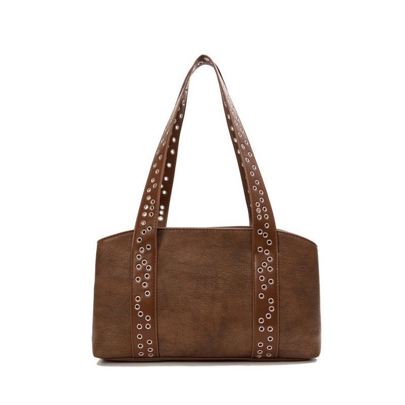 画像3: Studded leather tote shoulder bag スタッズ付きトートショルダーレザーバッグ (3)