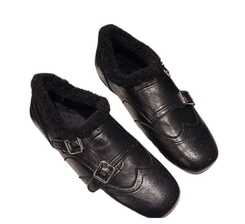 画像5: Square-Toe British-Style Faux-Fur-Trimmed Leather Loafers　スクエアトゥブリティッシュファートリミングレザーローファー シューズ (5)
