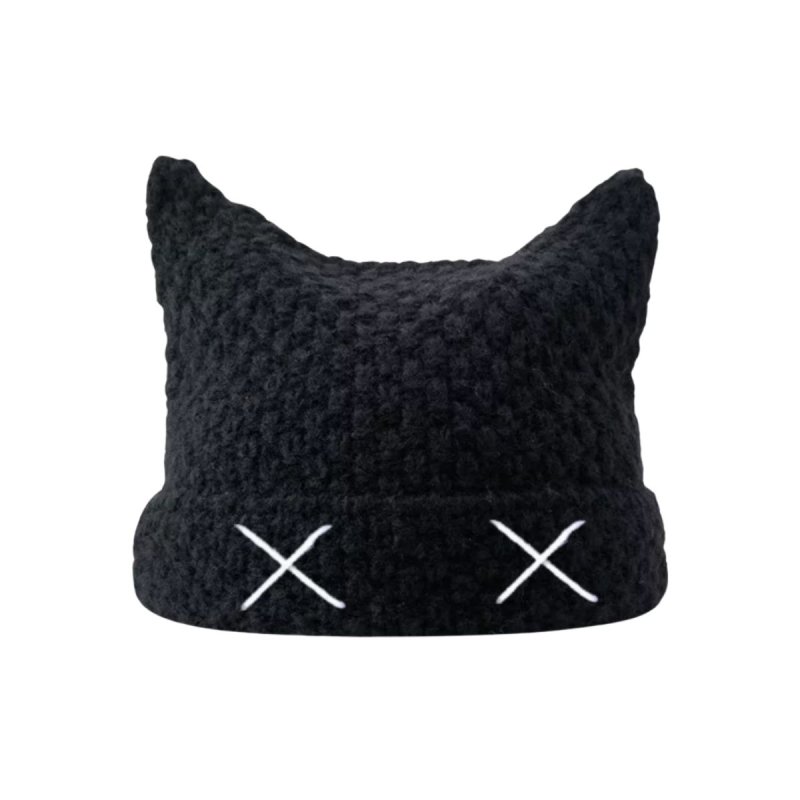 画像1: XX Crochet Meow Beanie 猫耳 ミャオン ニット帽 帽子 NY y2k ネコミミ ビーニー  クロシェット (1)