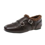 画像4: Square-Toe British-Style Faux-Fur-Trimmed Leather Loafers　スクエアトゥブリティッシュファートリミングレザーローファー シューズ (4)