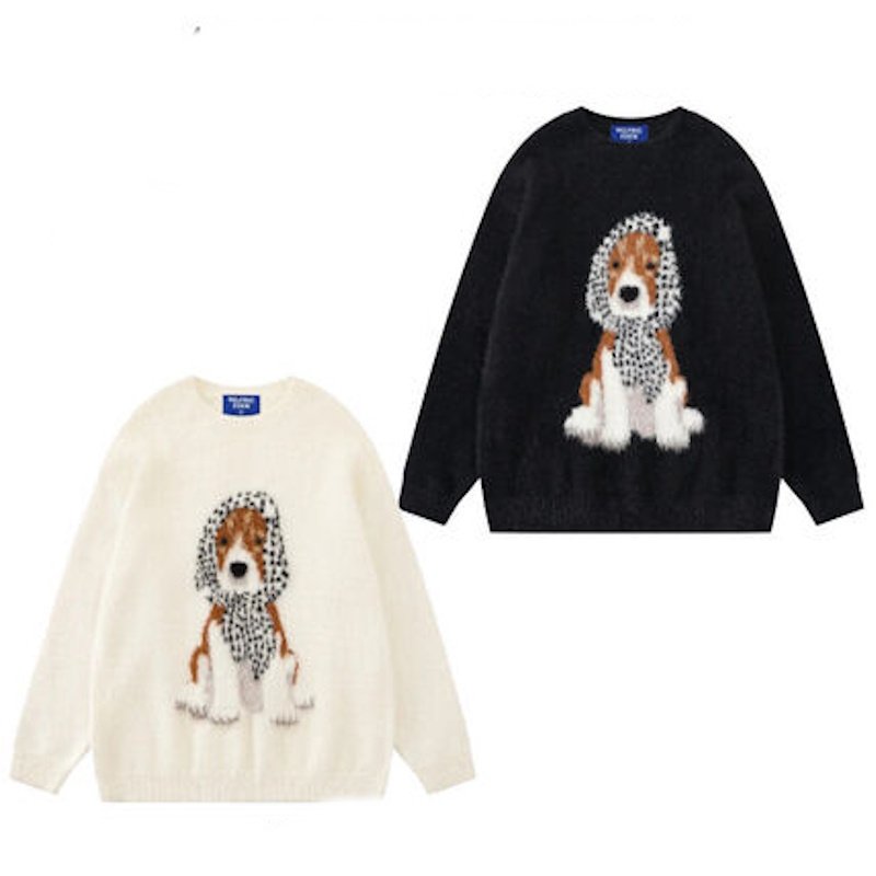 画像4: Scarf-detail braided mohair crew-neck knit sweater Knit　ユニセックス 男女兼用スカーフドッグ編み込み モヘア丸首セーター　ニット (4)