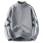 画像1: Half-zip stand-collar sweater with stripe detailing Knit　ユニセックス 男女兼用ハーフジップスタンドカラーラインセーター　ニット (1)