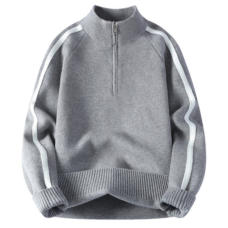画像1: Half-zip stand-collar sweater with stripe detailing Knit　ユニセックス 男女兼用ハーフジップスタンドカラーラインセーター　ニット (1)