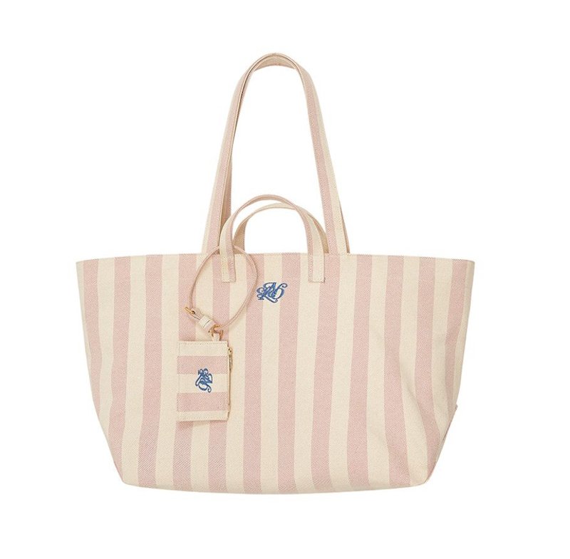 画像2: NANS Heavyweight Striped Canvas Large-Capacity Tote/Shoulder Bag with Dual Handles　NANS ヘビーウェイトストライプキャンバス ラージキャパシティートートショルダーダブルハンドルバッグ (2)