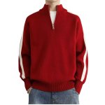 画像5: Half-zip stand-collar sweater with stripe detailing Knit　ユニセックス 男女兼用ハーフジップスタンドカラーラインセーター　ニット (5)