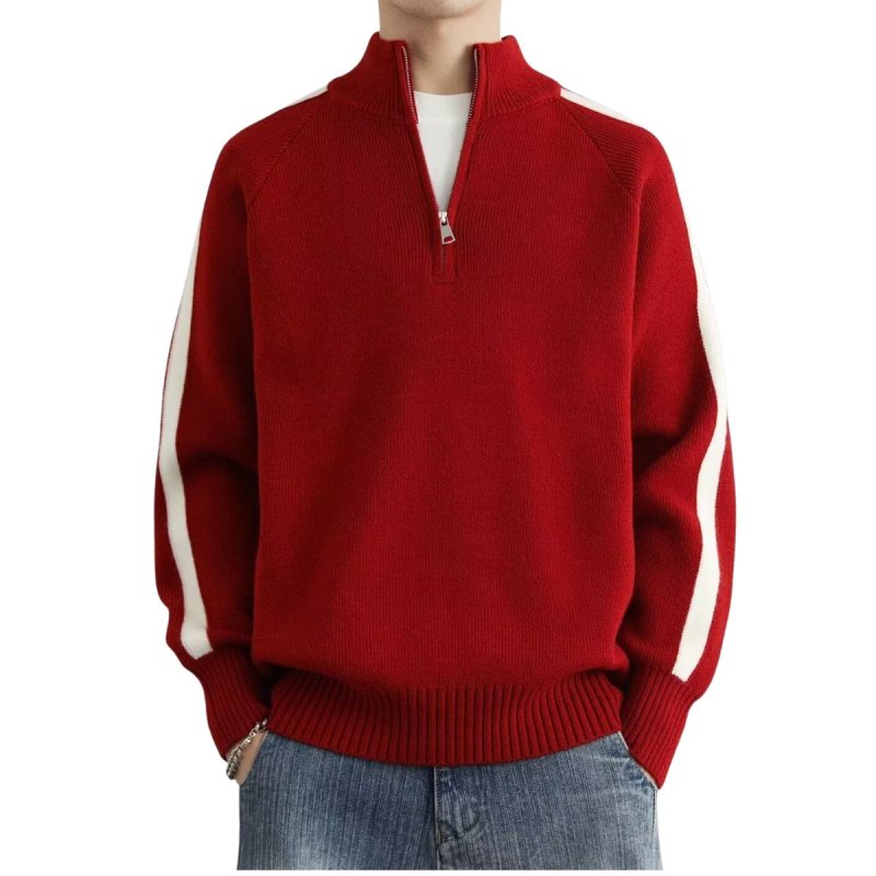 画像5: Half-zip stand-collar sweater with stripe detailing Knit　ユニセックス 男女兼用ハーフジップスタンドカラーラインセーター　ニット (5)