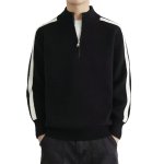 画像2: Half-zip stand-collar sweater with stripe detailing Knit　ユニセックス 男女兼用ハーフジップスタンドカラーラインセーター　ニット (2)