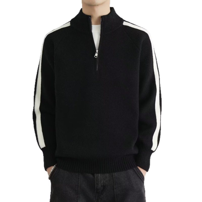 画像2: Half-zip stand-collar sweater with stripe detailing Knit　ユニセックス 男女兼用ハーフジップスタンドカラーラインセーター　ニット (2)