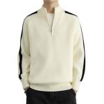 画像4: Half-zip stand-collar sweater with stripe detailing Knit　ユニセックス 男女兼用ハーフジップスタンドカラーラインセーター　ニット (4)