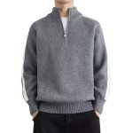 画像3: Half-zip stand-collar sweater with stripe detailing Knit　ユニセックス 男女兼用ハーフジップスタンドカラーラインセーター　ニット (3)