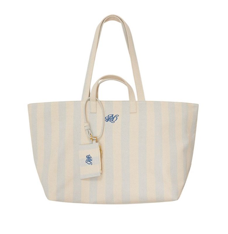 画像1: NANS Heavyweight Striped Canvas Large-Capacity Tote/Shoulder Bag with Dual Handles　NANS ヘビーウェイトストライプキャンバス ラージキャパシティートートショルダーダブルハンドルバッグ (1)