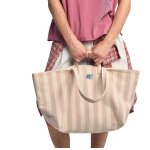 画像4: NANS Heavyweight Striped Canvas Large-Capacity Tote/Shoulder Bag with Dual Handles　NANS ヘビーウェイトストライプキャンバス ラージキャパシティートートショルダーダブルハンドルバッグ (4)