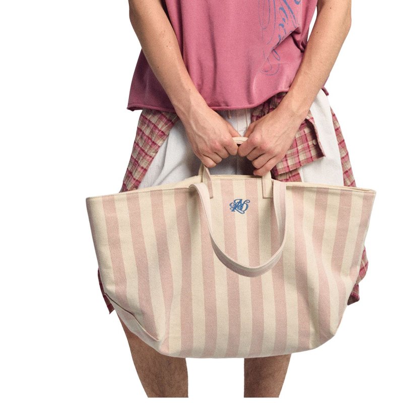 画像4: NANS Heavyweight Striped Canvas Large-Capacity Tote/Shoulder Bag with Dual Handles　NANS ヘビーウェイトストライプキャンバス ラージキャパシティートートショルダーダブルハンドルバッグ (4)