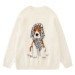 画像2: Scarf-detail braided mohair crew-neck knit sweater Knit　ユニセックス 男女兼用スカーフドッグ編み込み モヘア丸首セーター　ニット (2)