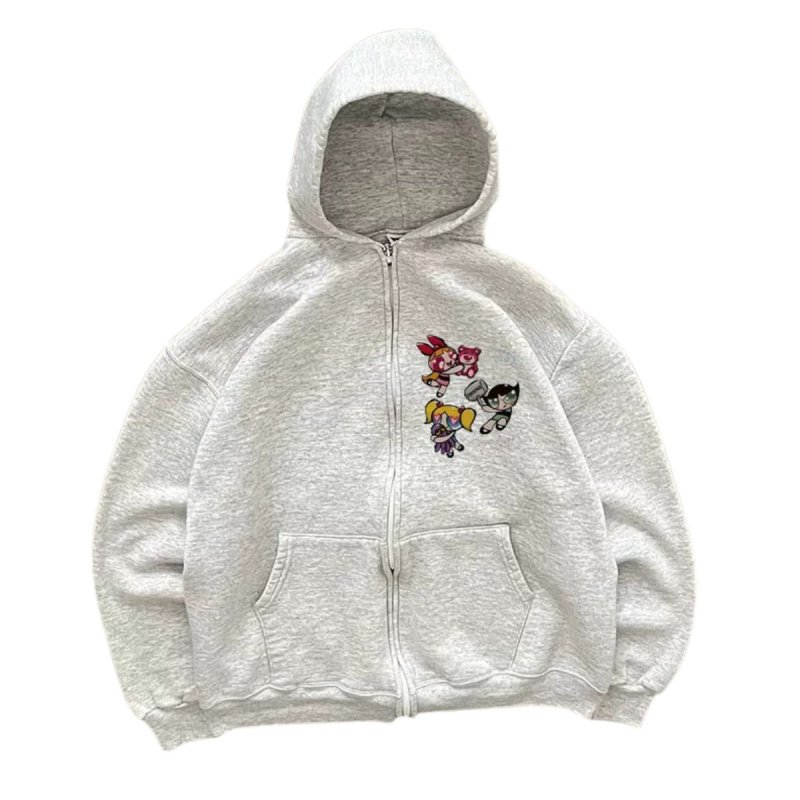 画像2: Puff Powerful Girls Zip-Up Hoodie Sweat  ユニセックス男女兼用 パフパワフルガールズジップアップフーディ スウェット  パーカー  (2)