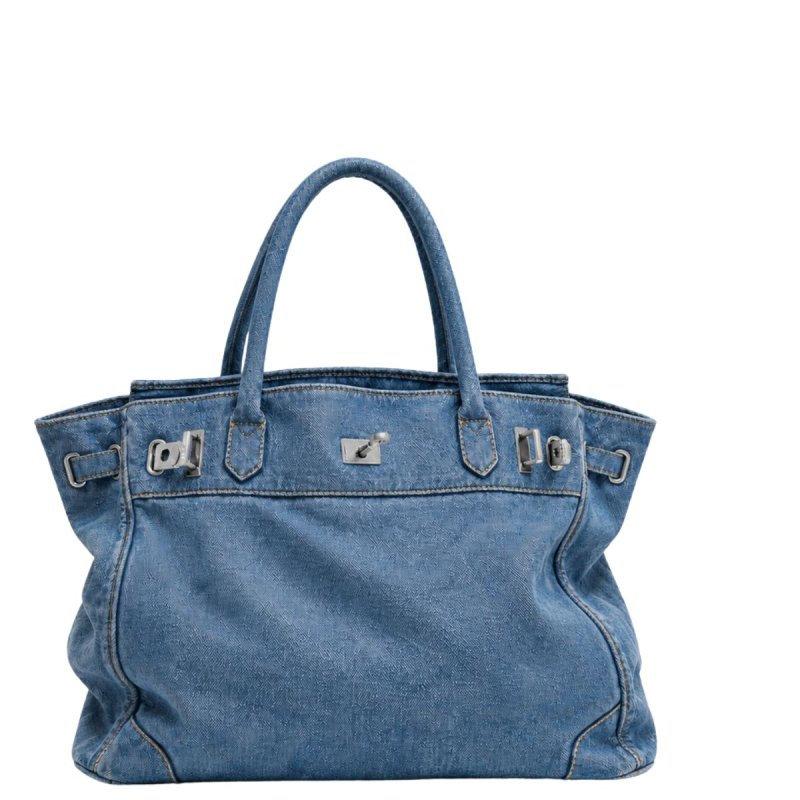 画像4: Leather & Denim Black Large-Capacity Tote/Shoulder Bag レザー＆デニムBKラージキャパシティートートショルダーバッグ (4)