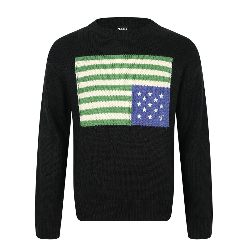画像1: Stars and Stripes-motif intarsia crew-neck knit sweater 　ユニセックス 男女兼用星条旗モチーフ編み込みクルーネックセーター　ニット (1)