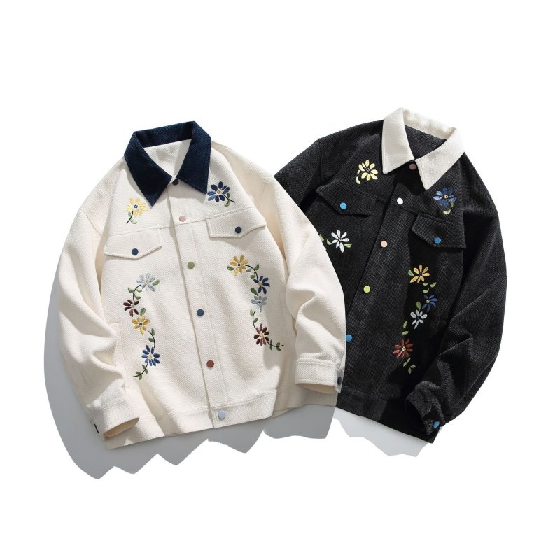 画像1: Flower denim Jeans jacket blouson フラワー 花柄 プリント デニムジャケット Gジャン ブルゾン (1)