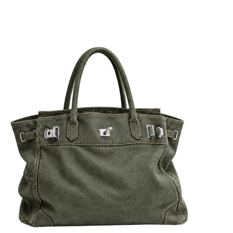 画像2: Leather & Denim Black Large-Capacity Tote/Shoulder Bag レザー＆デニムBKラージキャパシティートートショルダーバッグ (2)