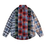 画像1: Check Long-sleeved shirts featuring a patchwork design　ユニセックス 男女兼用 マドラスチェック 切り替え カラフル シャツ (1)