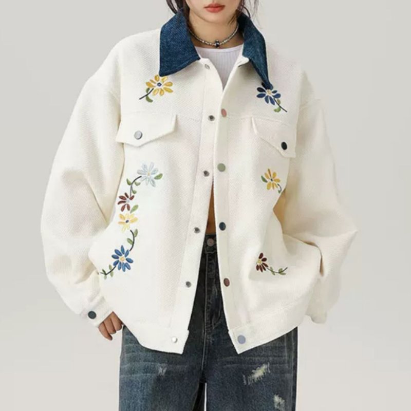 画像4: Flower denim Jeans jacket blouson フラワー 花柄 プリント デニムジャケット Gジャン ブルゾン (4)